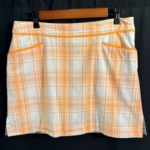 IZOD Golf Stretch Plaid Skort Skirt Orange White Size 6 Performance Golf Tennis